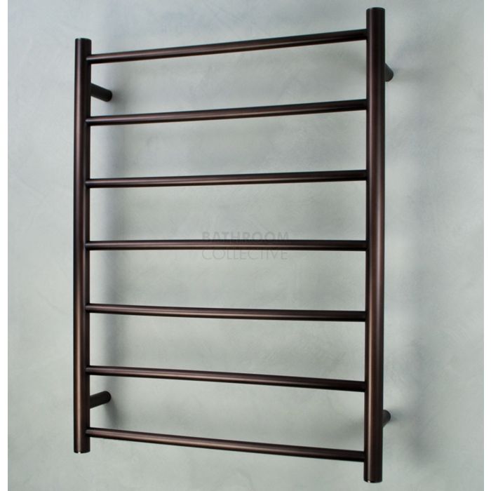Radiant - Round 7 Bar Heated Towel Ladder 800H x 600W (left wiring) OIL RUBBED BRONZE STAINLESS