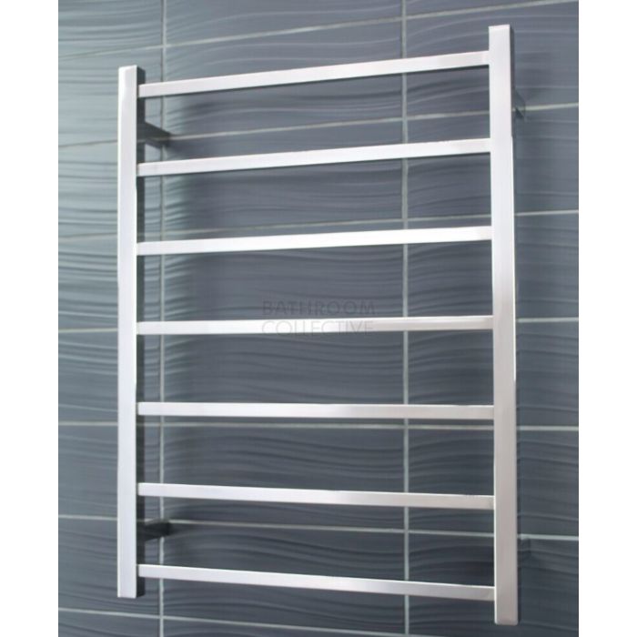 Radiant - Square 7 Bar Heated Towel Ladder 800H x 600W (right wiring) POLISHED STAINLESS