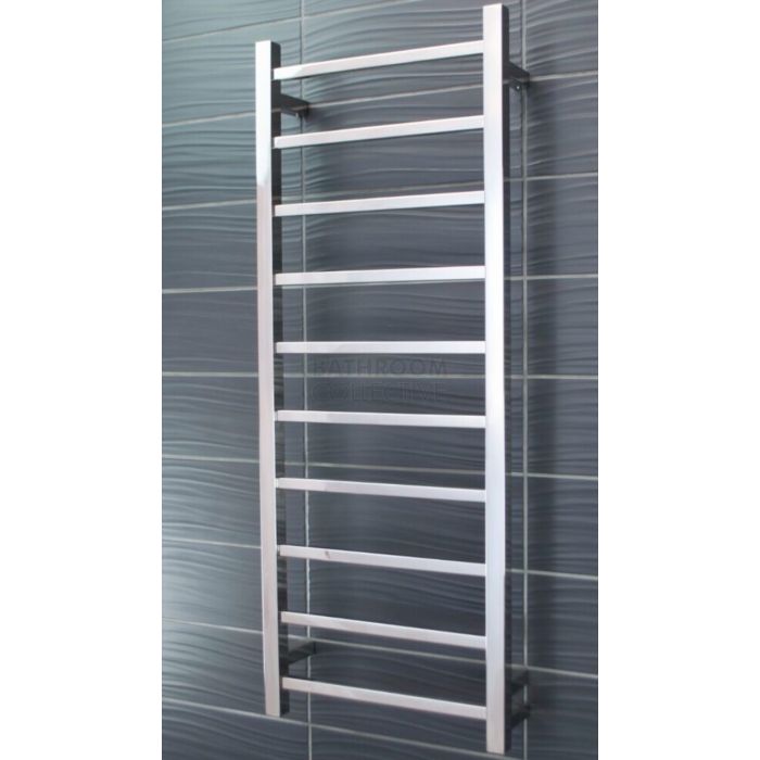 Radiant - Square 7 Bar Heated Towel Ladder 110H x 430W (left wiring) POLISHED STAINLESS