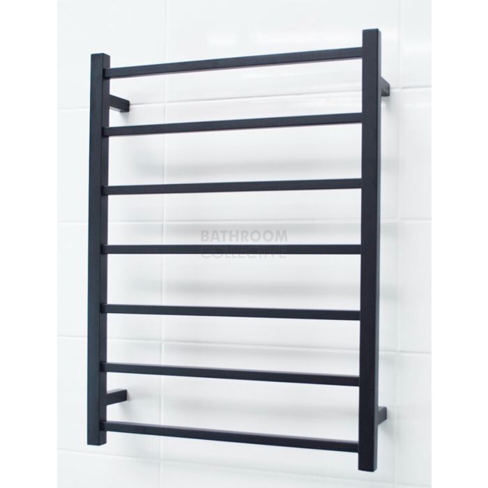 Radiant - Square 7 Bar Heated Towel Ladder 800H x 600W (right wiring) MATTE BLACK