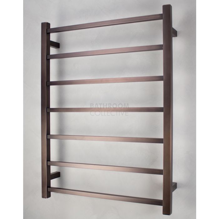 Radiant - Square 7 Bar Heated Towel Ladder 800H x 600W (left wiring) OIL RUBBED BRONZE