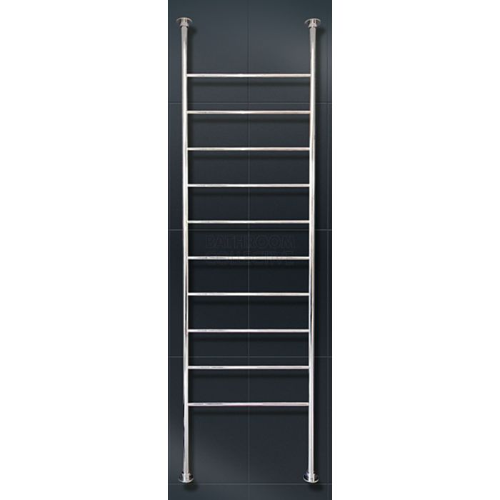 Radiant - Round 10 Bar Floor to Ceiling Heated Towel Ladder 2400H x 500W POLISHED STAINLESS