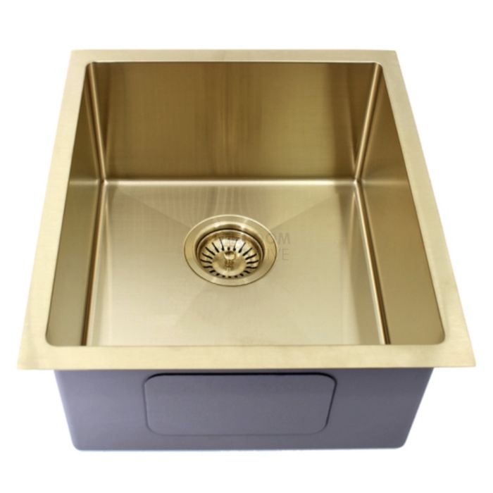 Modern - Taranto 440mm Light Gold Finish Single Bowl Kitchen Sink, Round Corner Round Waste