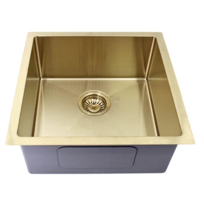 Modern - Taranto 450mm Light Gold Finish Single Bowl Kitchen Sink, Round Corner Round Waste