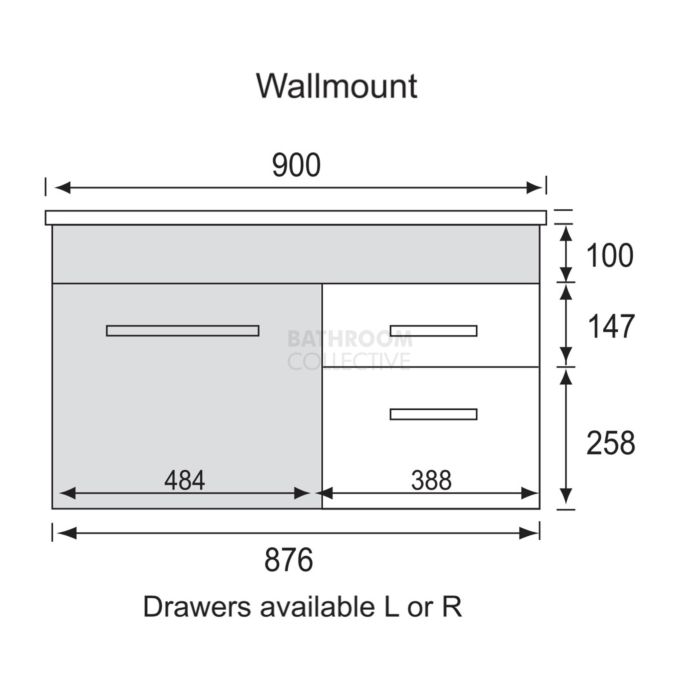 Marquis - Mariner2 900mm Wall Mounted Vanity with Caesarstone/Silestone Top & Single Basin