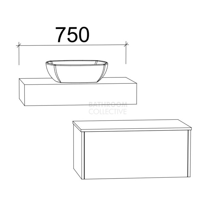 Timberline - Milan 750mm Wall Hung Vanity with Laminate Slab Top with Ceramic Basin