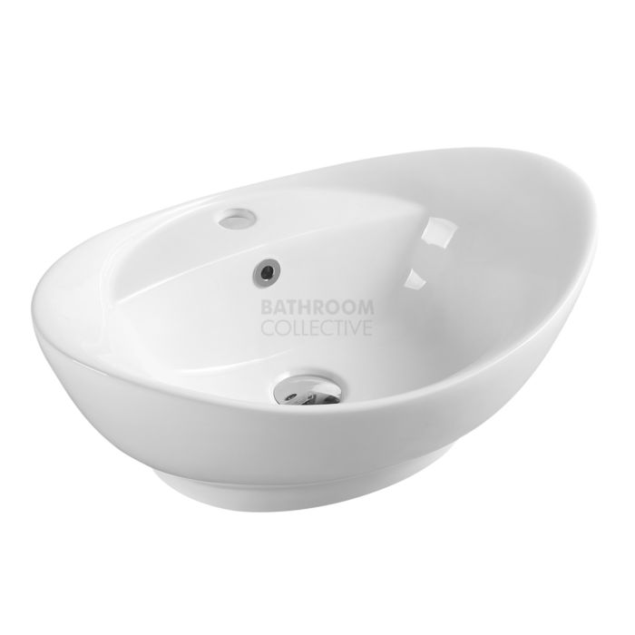 Collections - Boat 590mm White Oval Counter Top Basin with Mixer Hole 