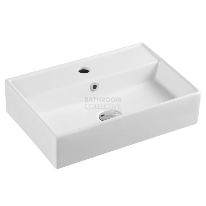 Collections - Kube 505mm White Rectangular Wall Hung Basin with Tap Hole (Slim Depth) 