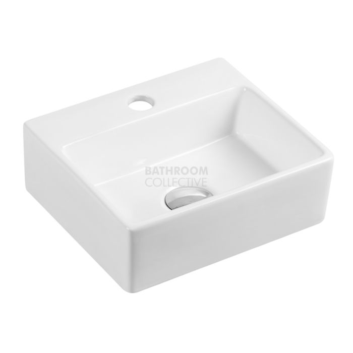 Collections - Mini 330mm White Compact Rectangular Wall Hung Basin with Tap Hole 