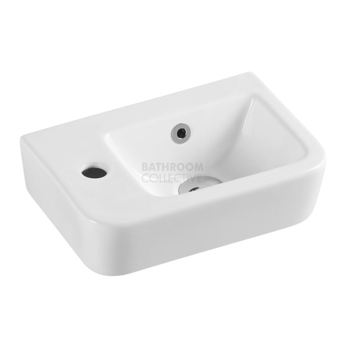 Collections - Mini 375mm White Compact Rectangular Wall Hung Basin with Left Side Tap Hole 