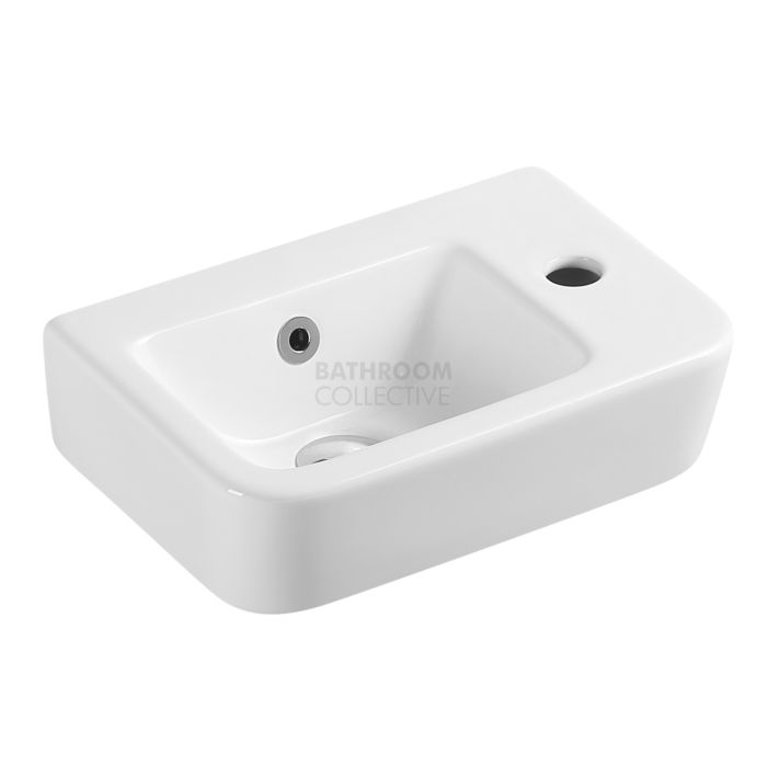Collections Mini 375mm White Compact Rectangular Wall Hung Basin With Right Side Tap Hole Mini37r 10100r - Rectangle Wall Hung Basin
