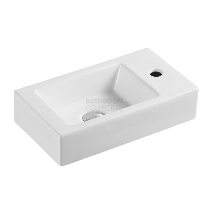 Collections - Mini 450mm White Compact Rectangular Wall Hung Basin with Right Side Tap Hole 