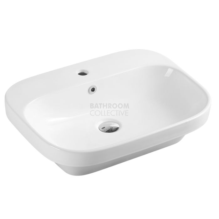 Collections - Cosy 610mm White Round Edged Rectangular Insert/Counter Top Basin with Tap Hole 
