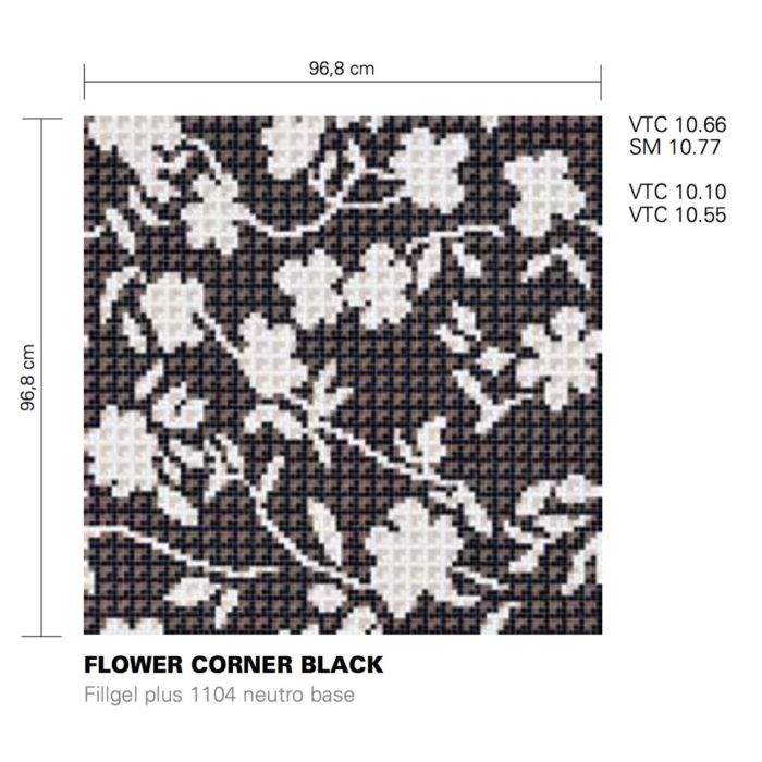 Bisazza - Floral Flower Corner Black Decorative Glass Mosaic Tiles, order unit 0.93m2