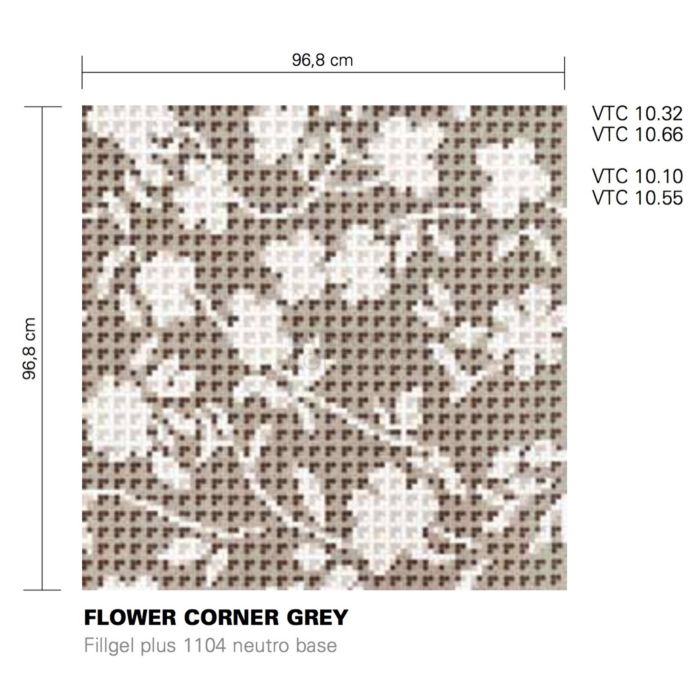 Bisazza - Floral Flower Corner Grey Decorative Glass Mosaic Tiles, order unit 0.93m2
