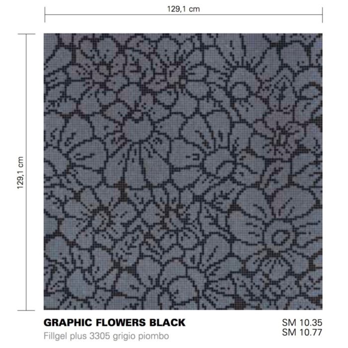 Bisazza - Floral Graphic Flowers Black Decorative Glass Mosaic Tiles, order unit 1.66m2