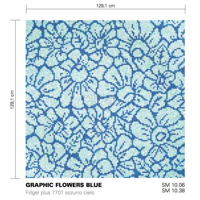 Bisazza - Floral Graphic Flowers Blue Decorative Glass Mosaic Tiles, order unit 1.66m2