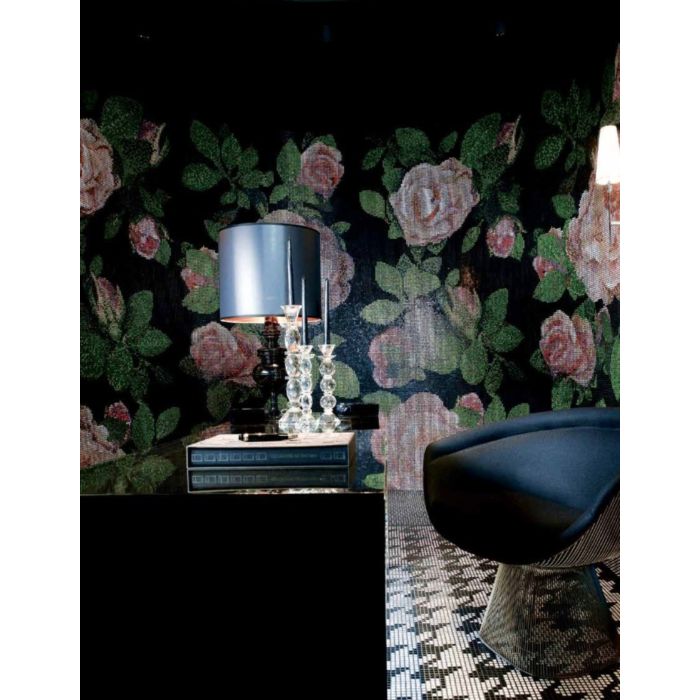 Bisazza - Floral Springrose Nero Decorative Glass Mosaic Tiles, order unit 3.73m2