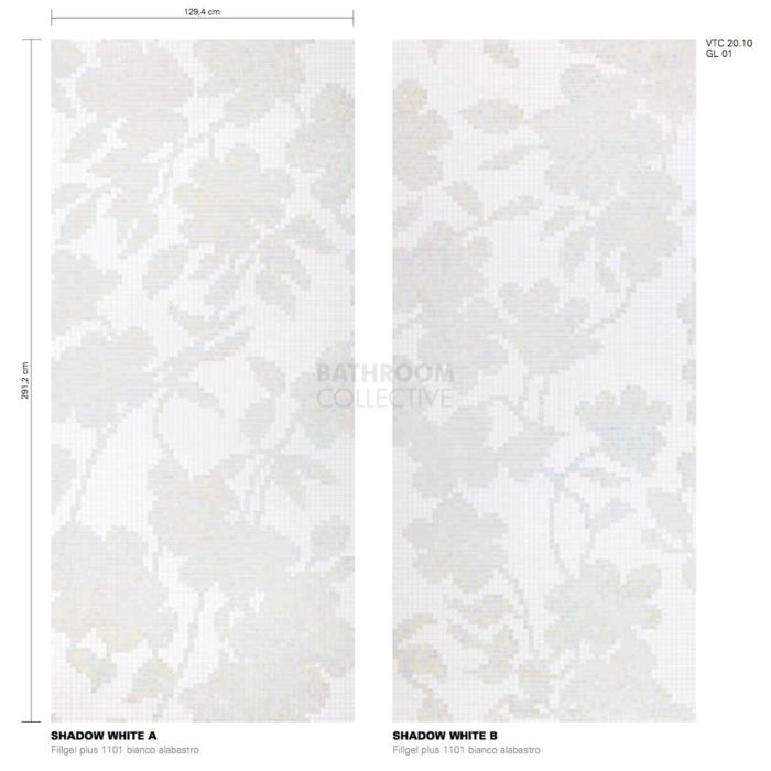 Bisazza - Floral Shadow White Decorative Glass Mosaic Tiles, order unit 3.73m2