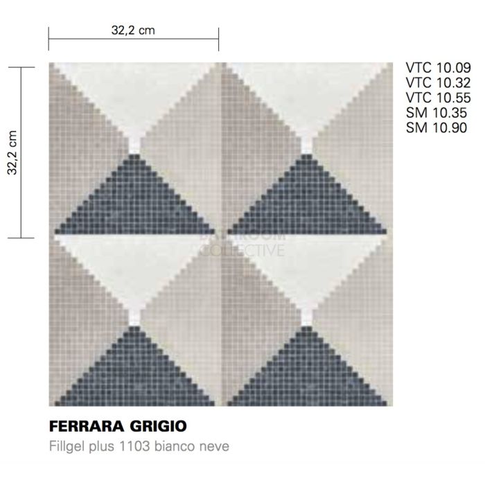 Bisazza - Timeless Ferrara Grigio Decorative Glass Mosaic Tiles, order unit 1.05m2
