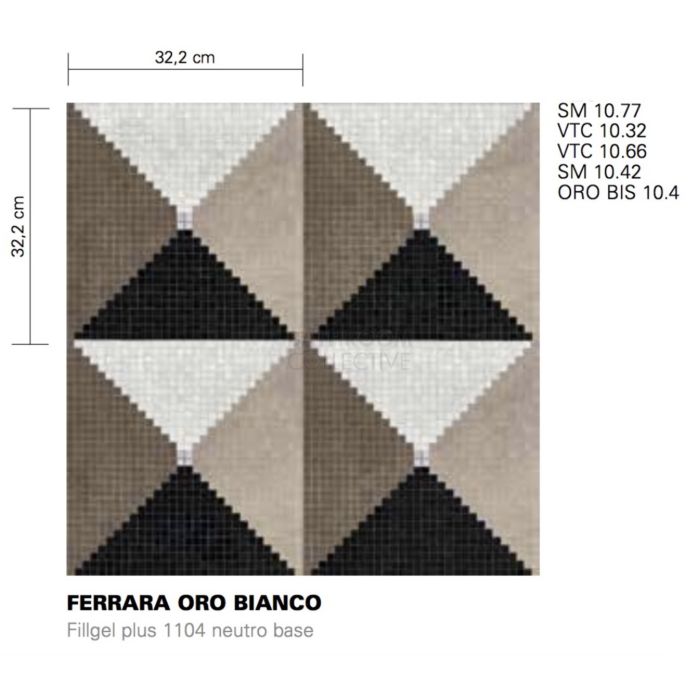 Bisazza - Timeless Ferrara Oro Bianco Decorative Glass Mosaic Tiles, order unit 1.05m2