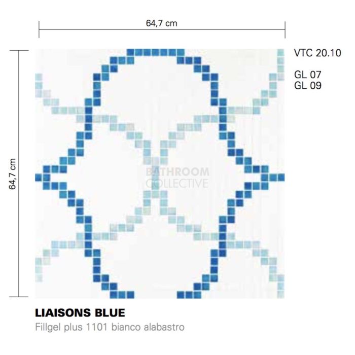 Bisazza - Timeless Liaisons Blue Decorative Glass Mosaic Tiles, order unit 2.07m2