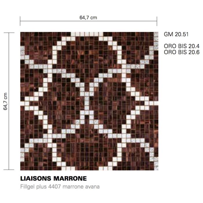 Bisazza - Timeless Liaisons Marrone Decorative Glass Mosaic Tiles, order unit 0.83m2