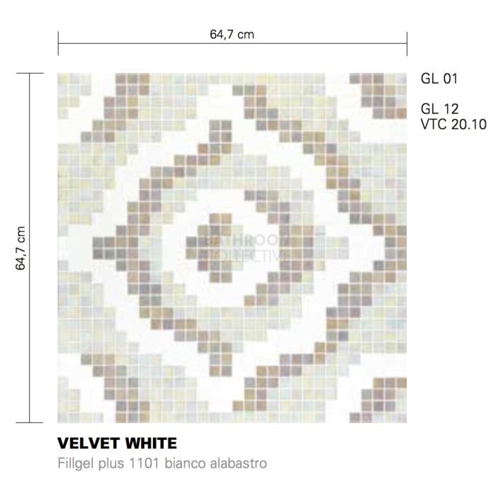 Bisazza - Timeless Velvet White Decorative Glass Mosaic Tiles, order unit 2.07m2