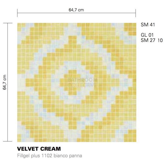 Bisazza - Timeless Velvet Cream Decorative Glass Mosaic Tiles, order unit 2.07m2