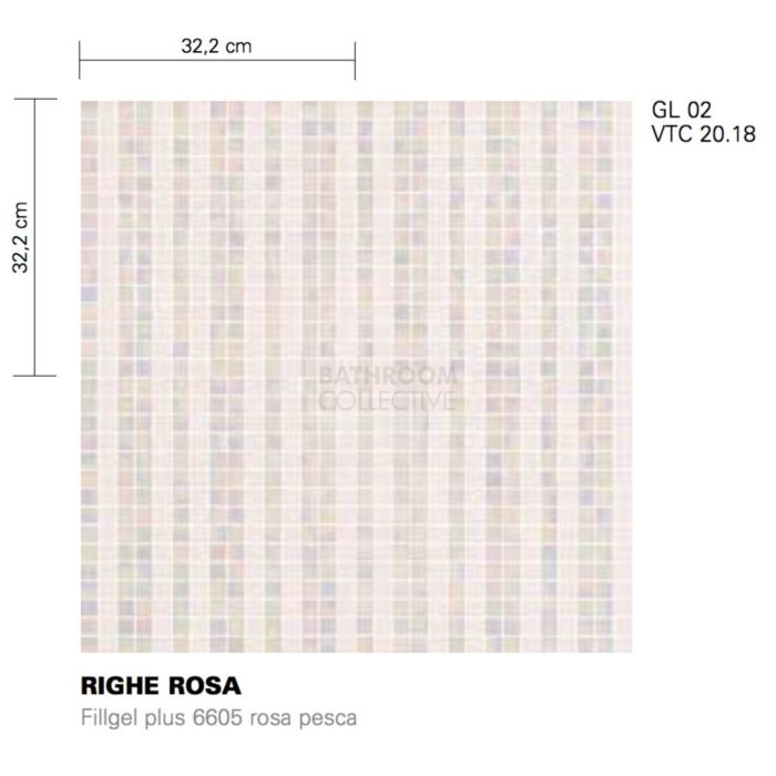 Bisazza - Timeless Righe Rosa Decorative Glass Mosaic Tiles, order unit 2.07m2