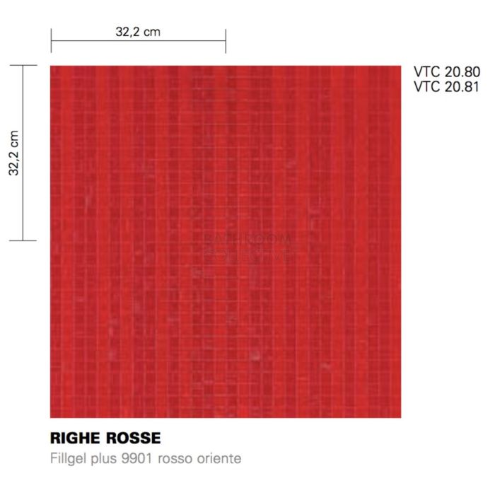Bisazza - Timeless Righe Rosse Decorative Glass Mosaic Tiles, order unit 2.07m2