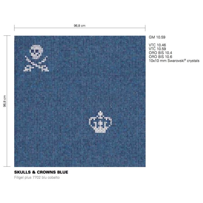 Bisazza - Luxe Skulls & Crowns Blue Decorative Glass Mosaic Tiles, order unit 0.93m2