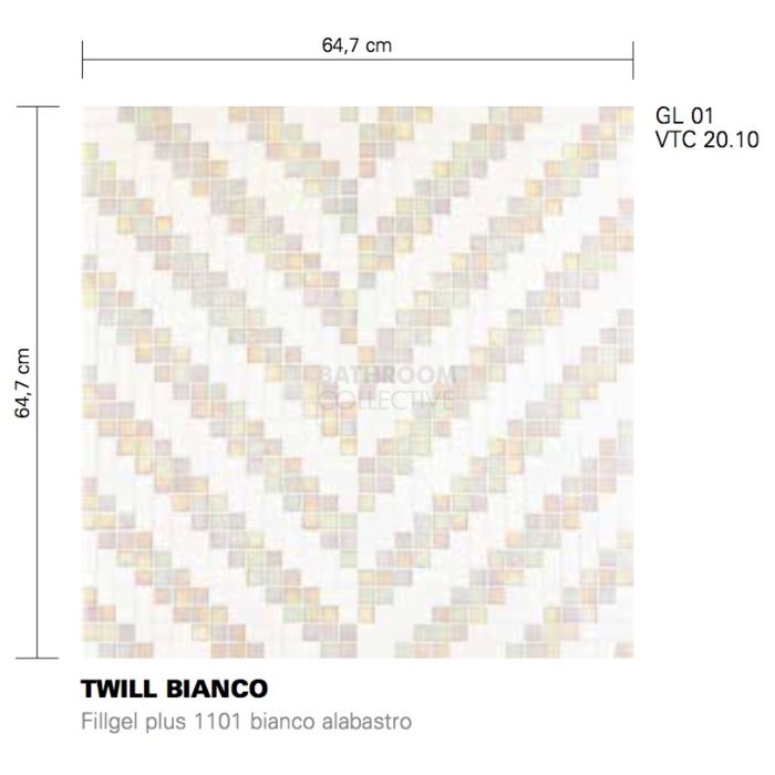 Bisazza - Luxe Twill Bianco Decorative Glass Mosaic Tiles, order unit 2.07m2