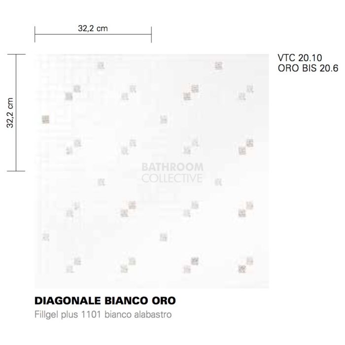 Bisazza - Luxe Diagonale Bianco Oro Decorative Glass Mosaic Tiles, order unit 1.03m2