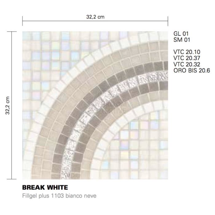 Bisazza - Modern Break White Decorative Glass Mosaic Tiles, order unit 1.03m2