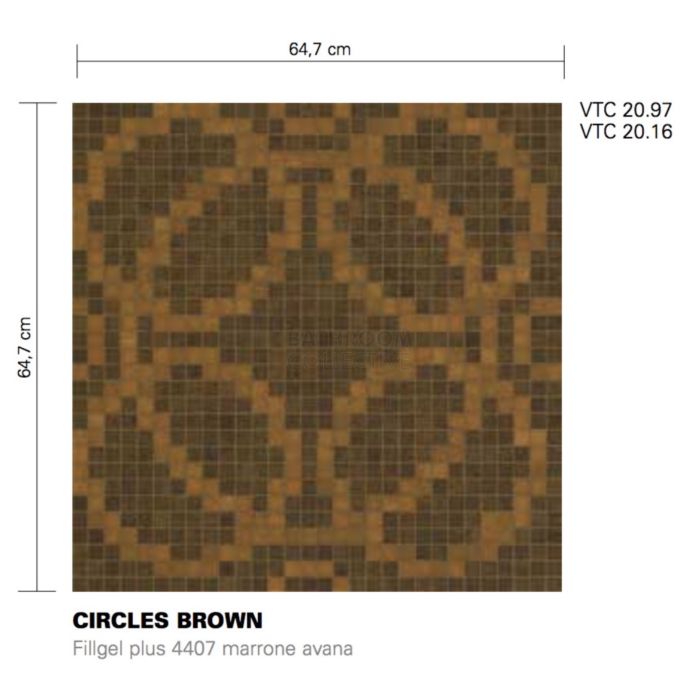Bisazza - Modern Circles Brown Decorative Glass Mosaic Tiles, order unit of 2.07m2