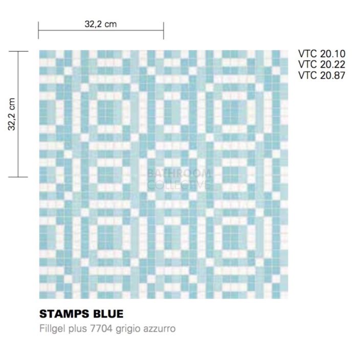 Bisazza - Modern Stamps Blue Decorative Glass Mosaic Tiles, order unit 2.07m2