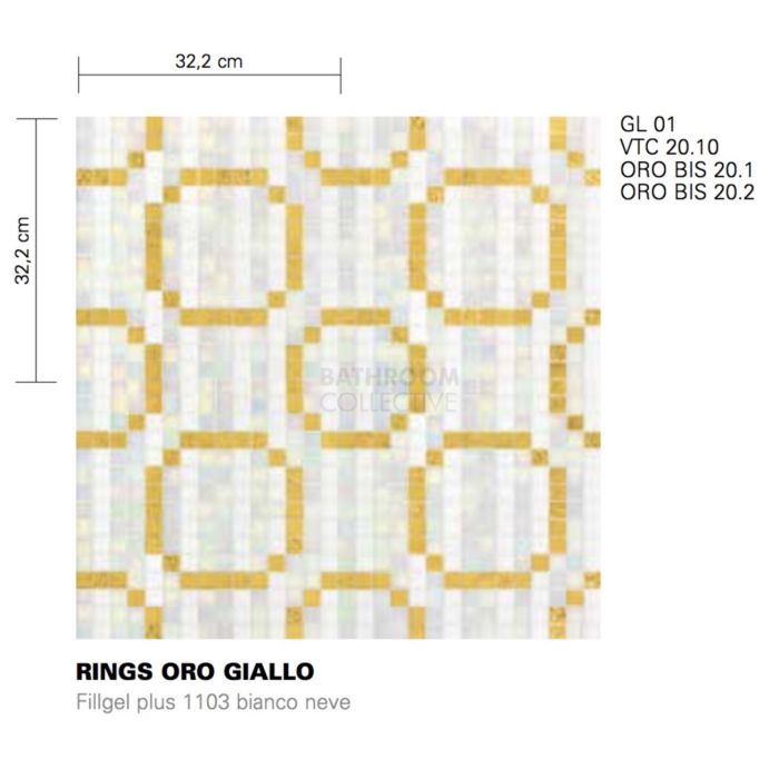 Bisazza - Modern Rings Oro Giallo Decorative Glass Mosaic Tiles, order unit 1.03m2