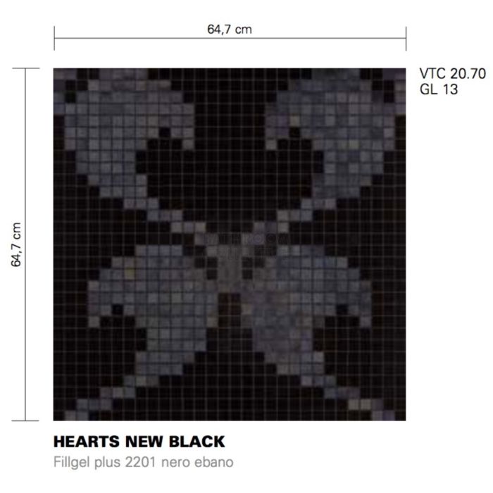 Bisazza - Modern Hearts New Black Decorative Glass Mosaic Tiles, order unit 2.07m2
