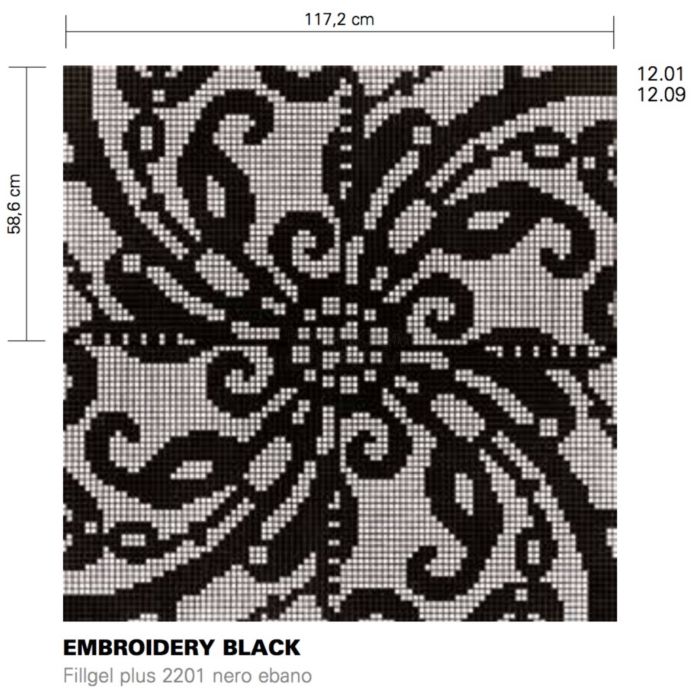 Bisazza - Flooring Embroidery Black Decorative Glass Mosaic Tile, order unit 1.37m2