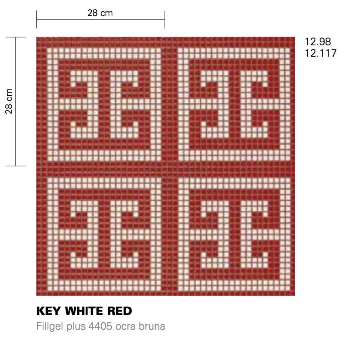 Bisazza - Flooring Key White Red Decorative Glass Mosaic Tile, order unit 1.29m2