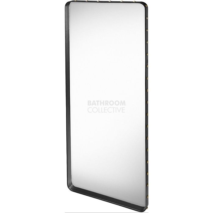 Gubi - Adnet Black Leather Rectangulaire Wall Mirror 180cm x 70cm with Rivets