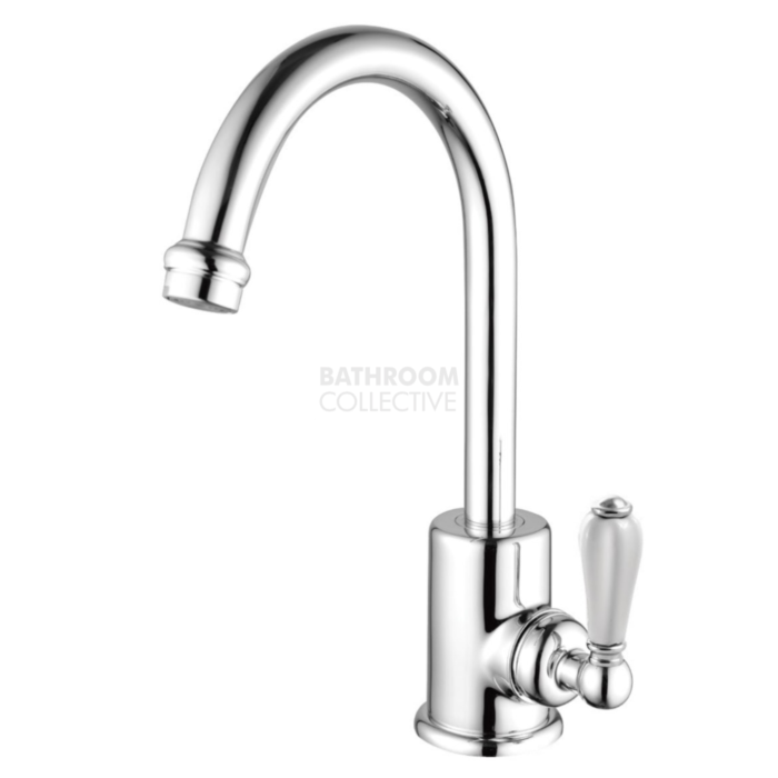 Bastow Tapware - Federation Small Kitchen Sink Mixer with Porcelain Handle 142mm CHROME