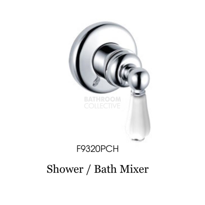 Bastow Tapware - Federation Shower Wall Mixer with Porcelain Handle CHROME
