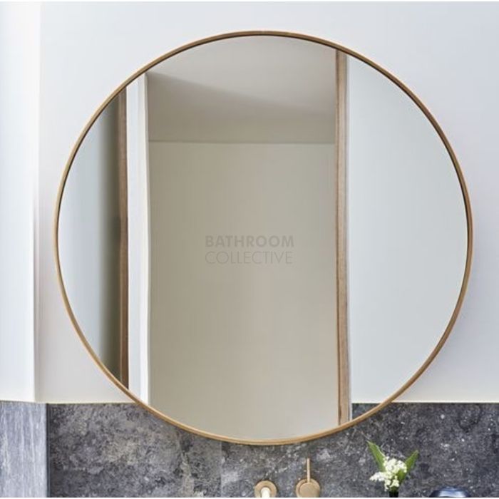 700mm Round Raw Brushed Brass Framed Mirror, Round Mirror With Mercury Glass Frame