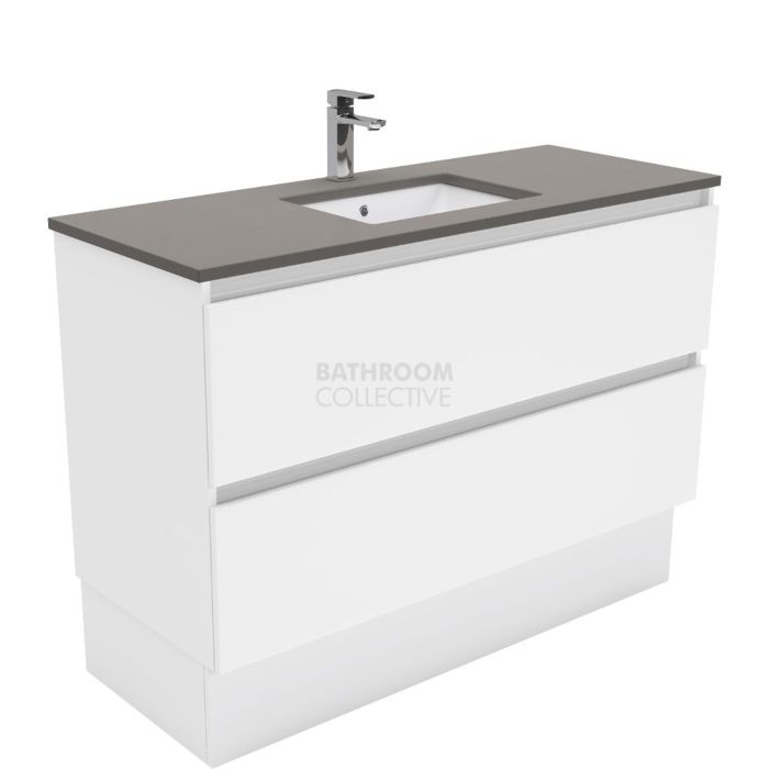 Fienza - Sarah Dove Grey Freestanding Quest All Drawer Vanity, Stone Top, White Gloss 1200mm 1 Tap Hole