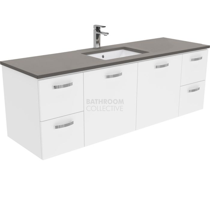 Fienza - Sarah Dove Grey Wall Hung Vanity, Stone Top, White Gloss 1500mm 1 Tap Hole