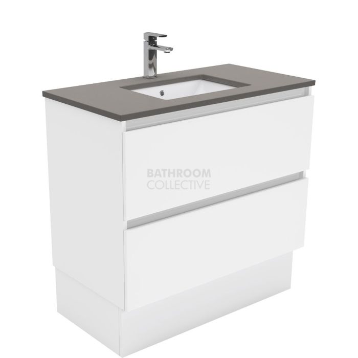 Fienza - Sarah Dove Grey Freestanding Quest All Drawer Vanity, Stone Top, White Gloss 900mm 1 Tap Hole