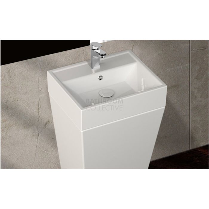 Paco Jaanson - Isvea Sistema Y 500mm Back to Wall Basin and Floor Standing Pedestal 1TH Gloss White