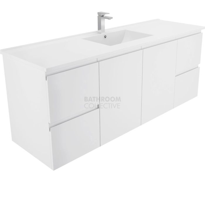 Fienza - Dolce Wall Hung Vanity, Ceramic Top, Fingerpull, White Gloss 1500mm 1 Tap Hole